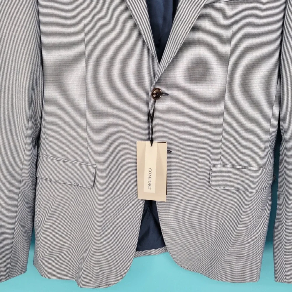Zara Man Grey Micro-Stripe Comfort Suit Jacket Blazer NWT Slim Fit Minimalist 40